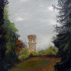 Wartturm Wilhelmsthal, LAndschaftsbild von Ariane Zuber, 30x30 cm, Ol auf Leinen